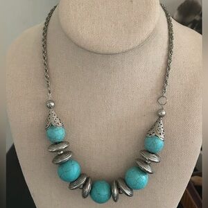 Vintage Sterling Silver & Large Turquoise Ball Beads Native American Necklace